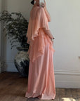Vintage 70s Apricot Maxi Dress with Sheer Cape
