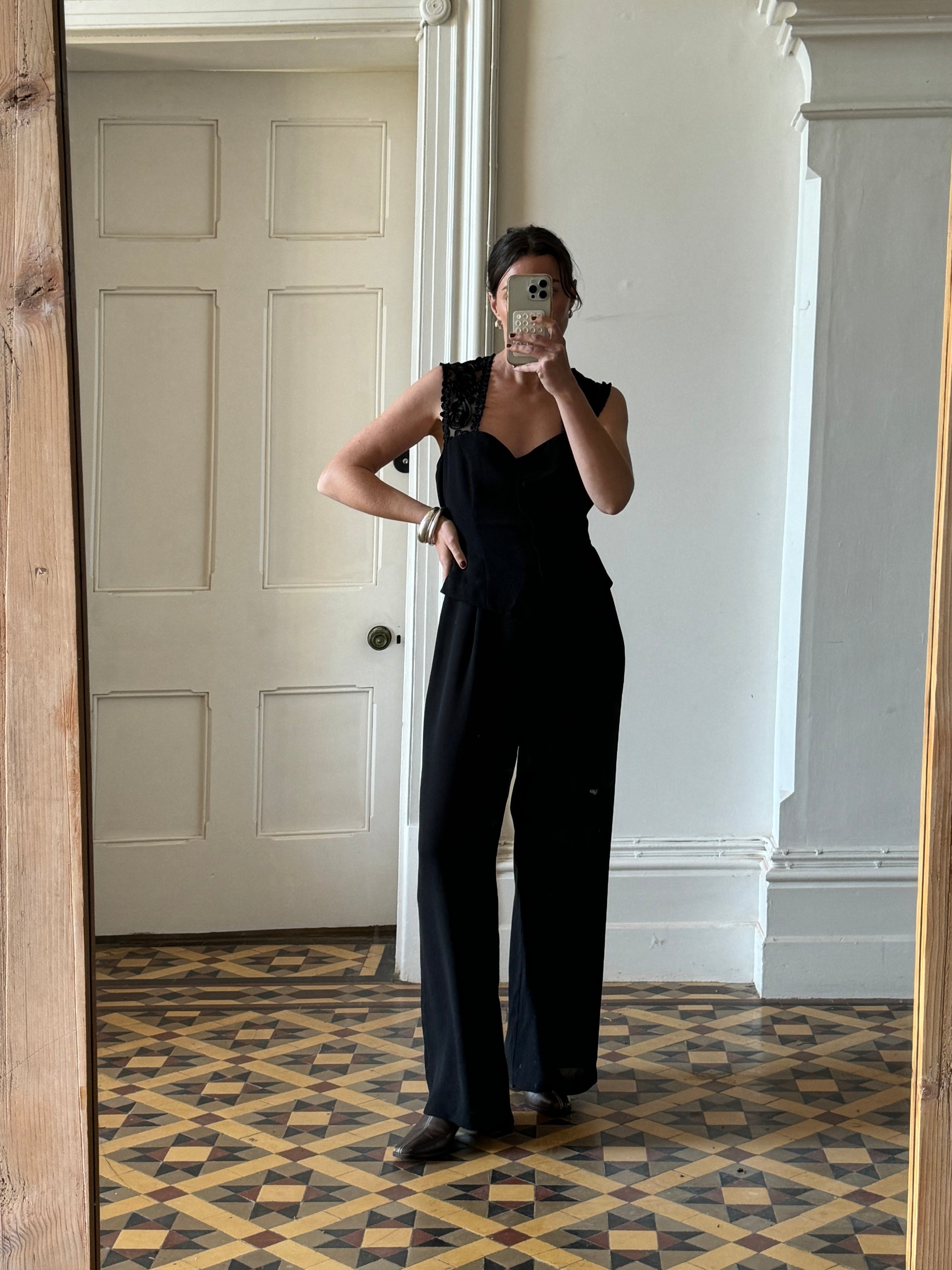Vintage 90s Tailored Crepe Jumpsuit Black