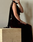 Vintage 30s Brown Velvet Bias Cut Dress With Rosette tie