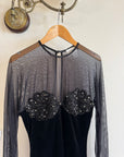 Vintage 90s Emanuel Ungaro Velvet Mesh Embroidered Bodysuit