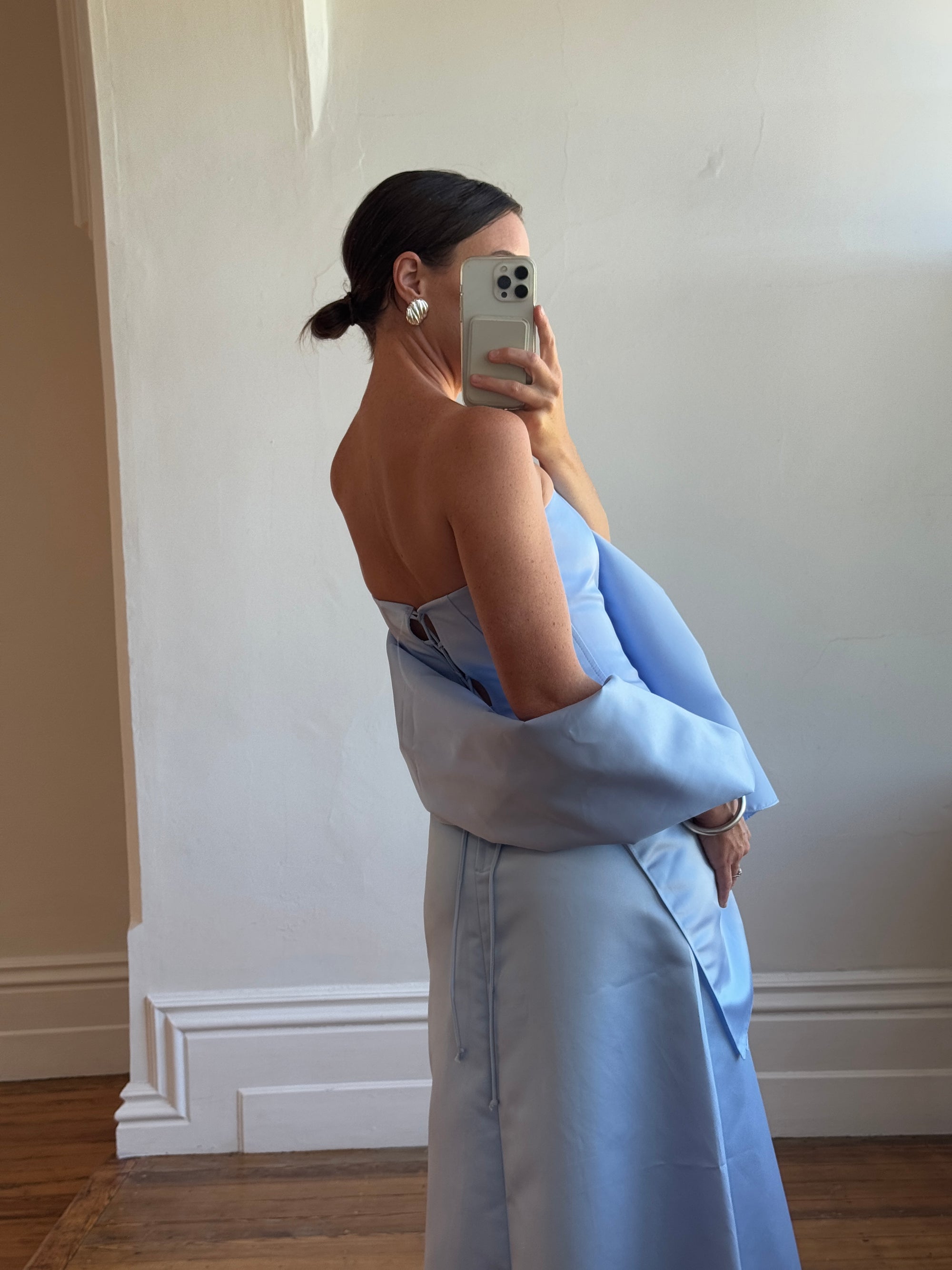 Vintage 90s Periwinkle Blue Satin Prom Set