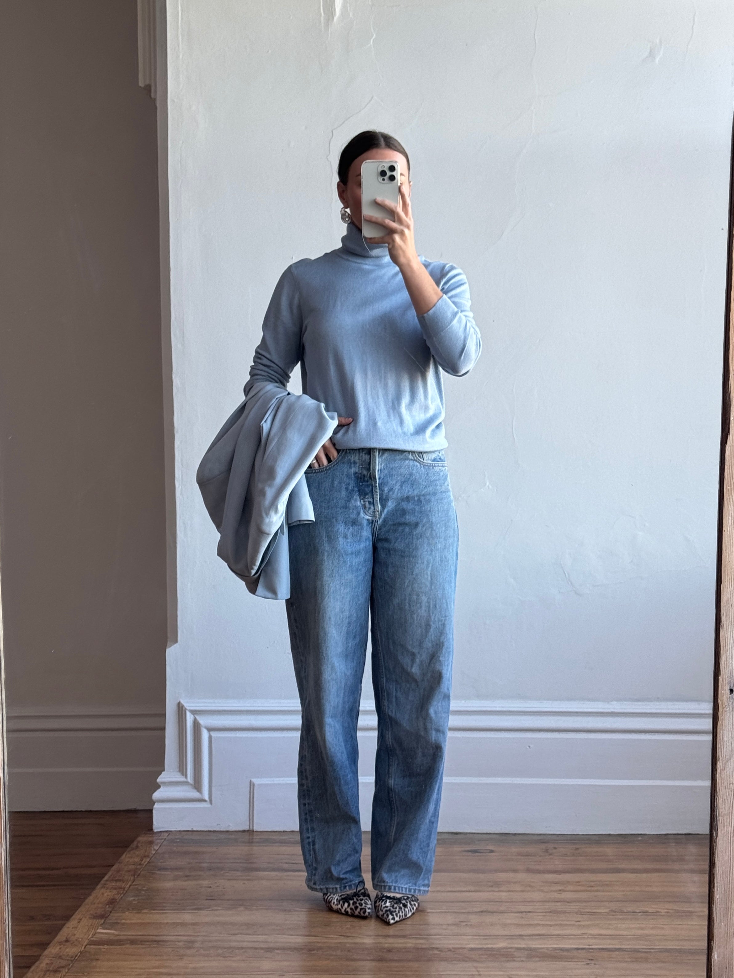 Vintage 90s Ralph Lauren Silk Cotton Blend Turtleneck Dusty Blue