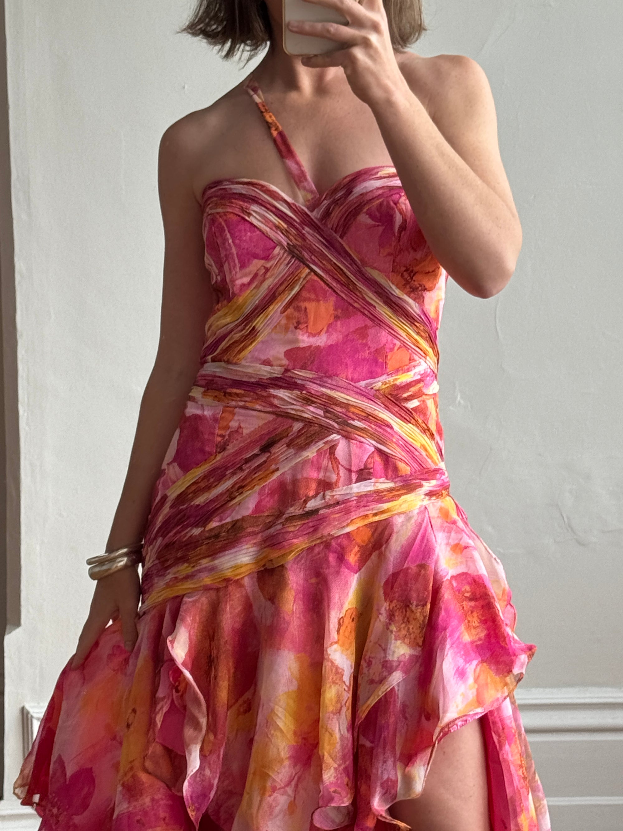 Vintage Y2K High Low Sunrise Ruffle Dress
