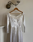 Vintage 50s Liquid Satin Scoop Applique Wedding Gown