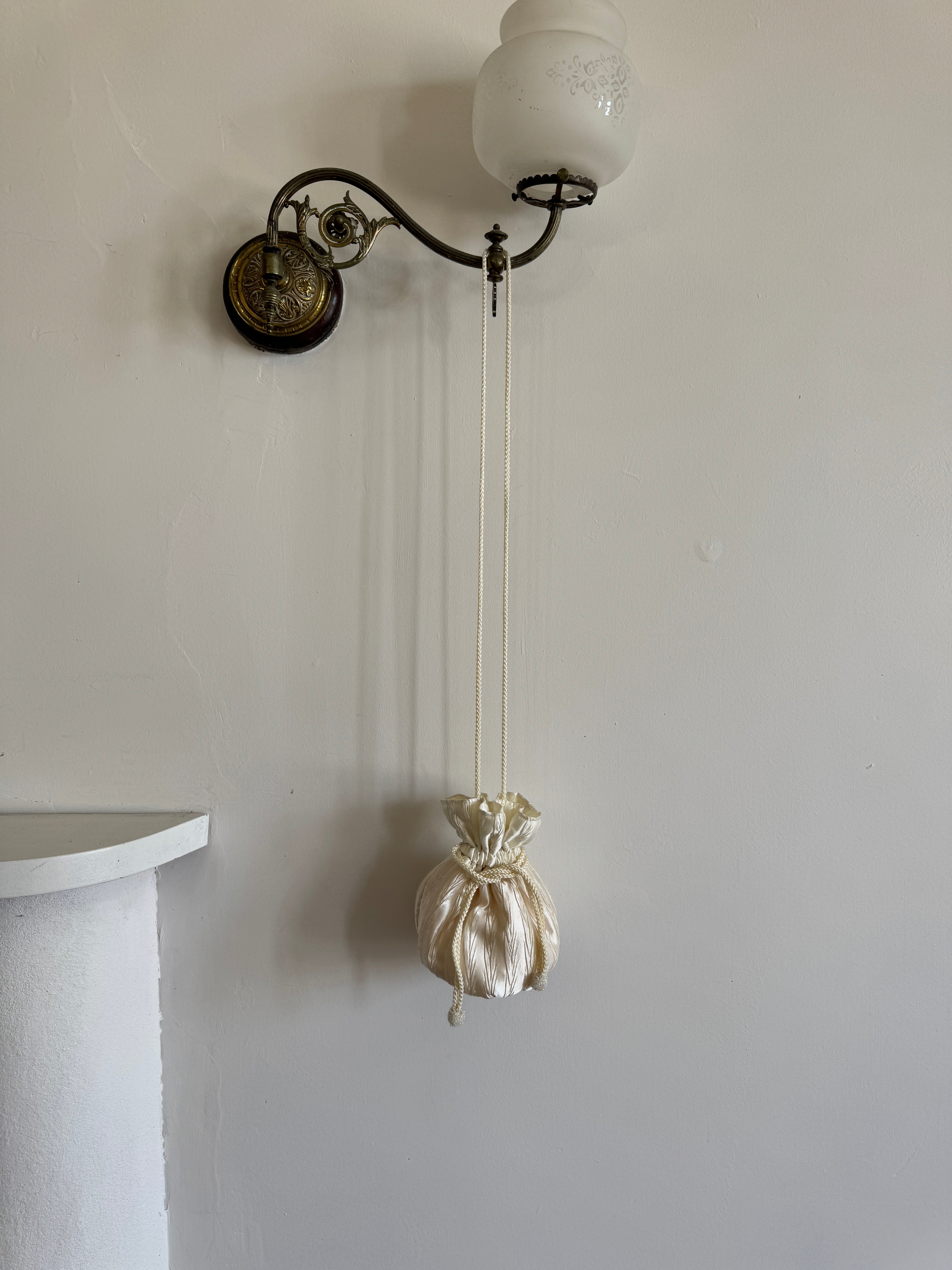 Vintage Crushed Satin Bridal Pouch Bag with Rope Strap