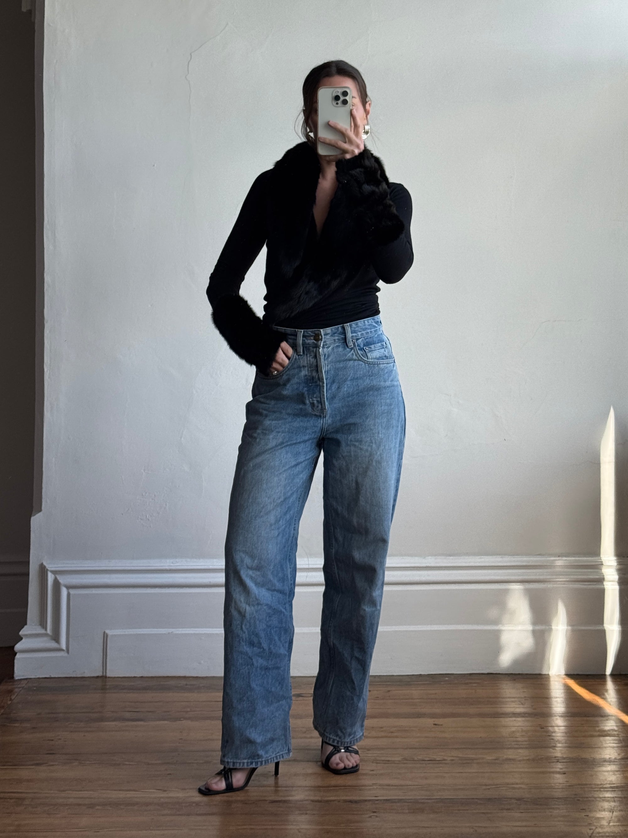 Vintage 90s Rare Plein Sud Wool Blend Knit with Fur Collar and Cuffs