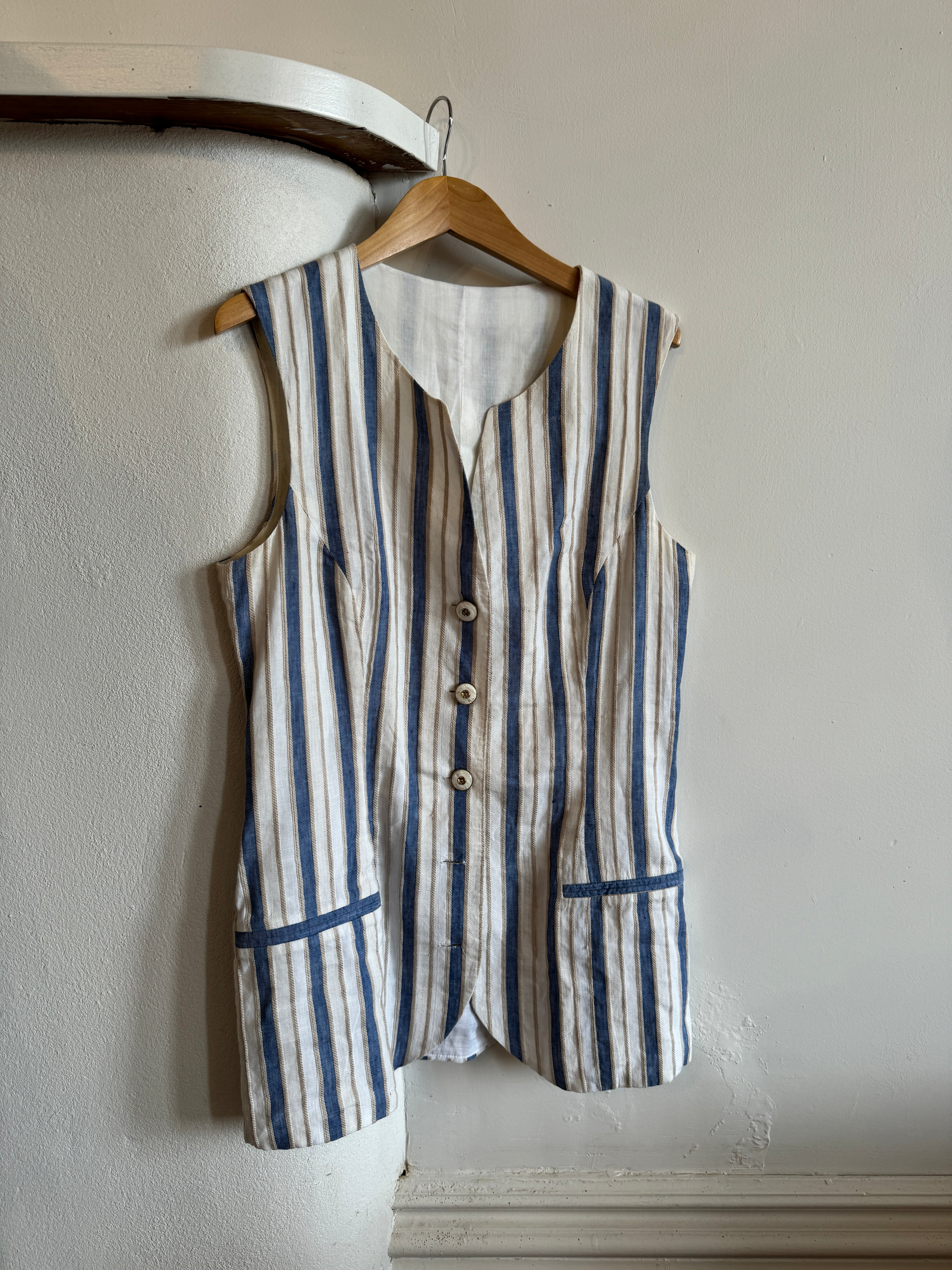 Vintage Tailored Blue and Oat Stripe Vest