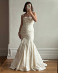 Vintage Y2K Pure Silk Taffeta Gathered Fishtail Wedding Gown