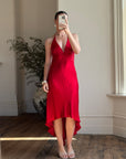 Vintage 90s Pure Silk High Low Halter Dress Scarlett