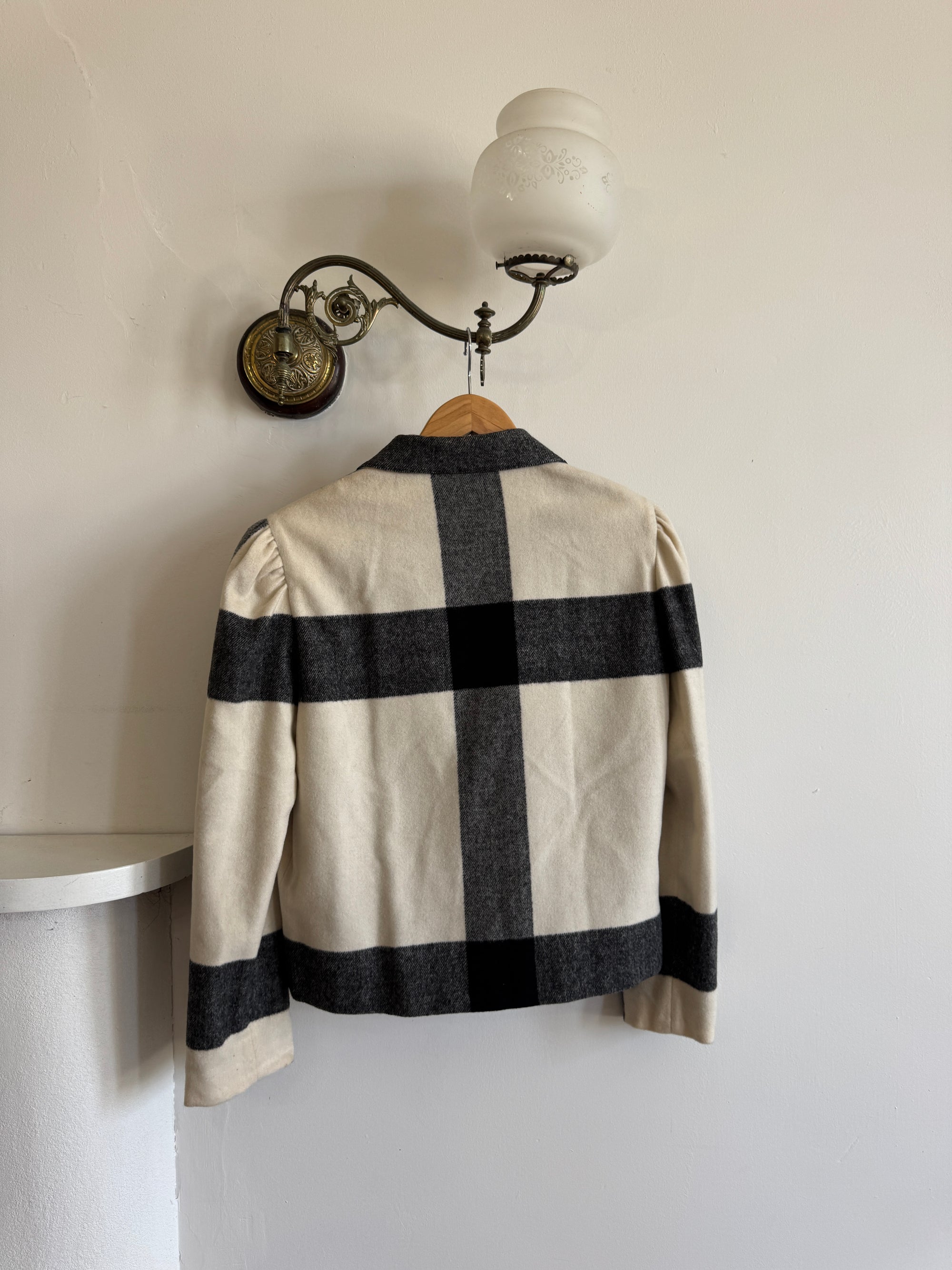 Vintage 90s Wool Blend Plaid Cropped Blazer