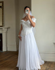 Vintage 80s 3D Floral Off Shoulder Bridal Gown and Veil