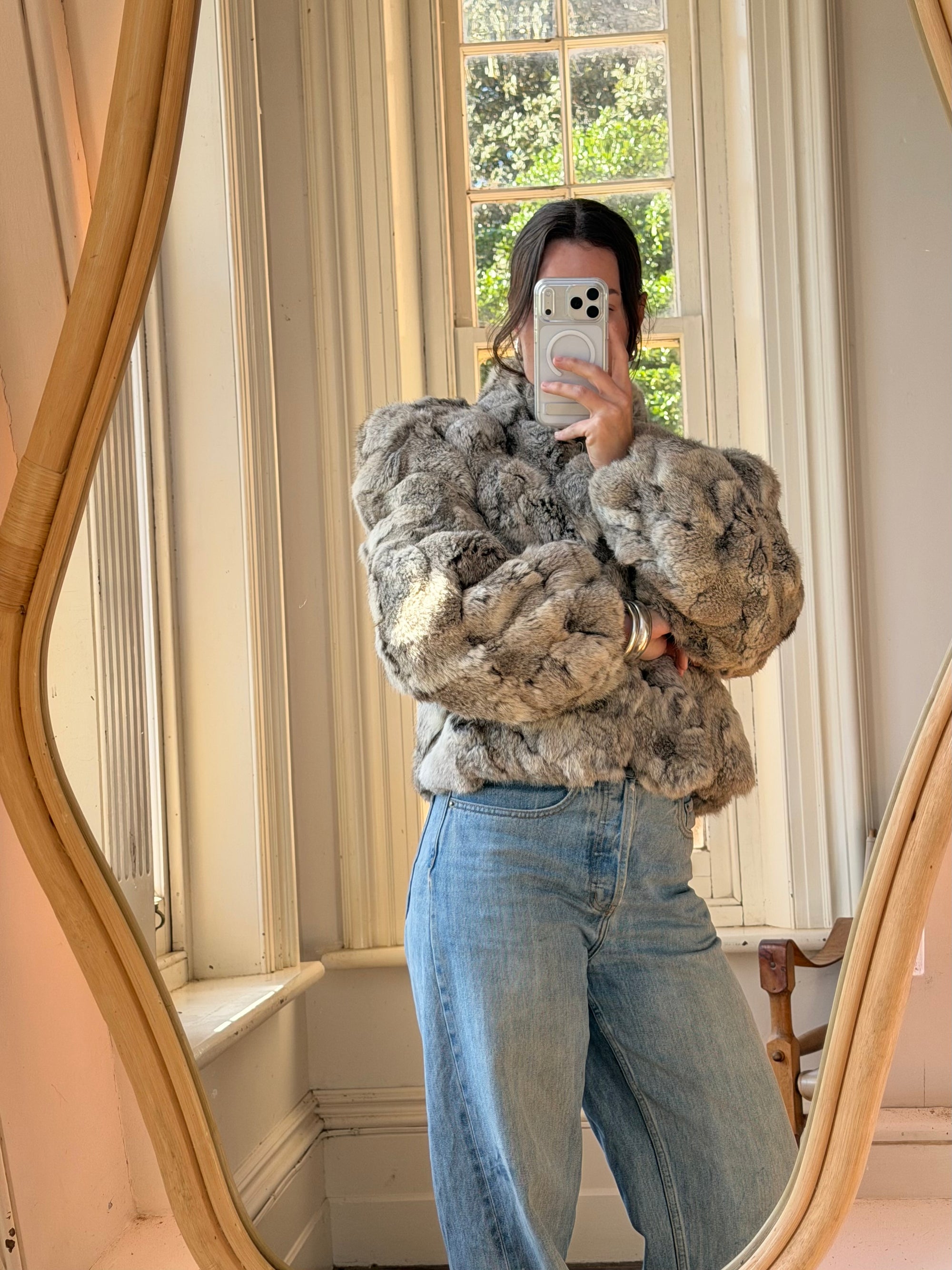 Vintage 60s Chunky Rabbit Fur Jacket Arctic