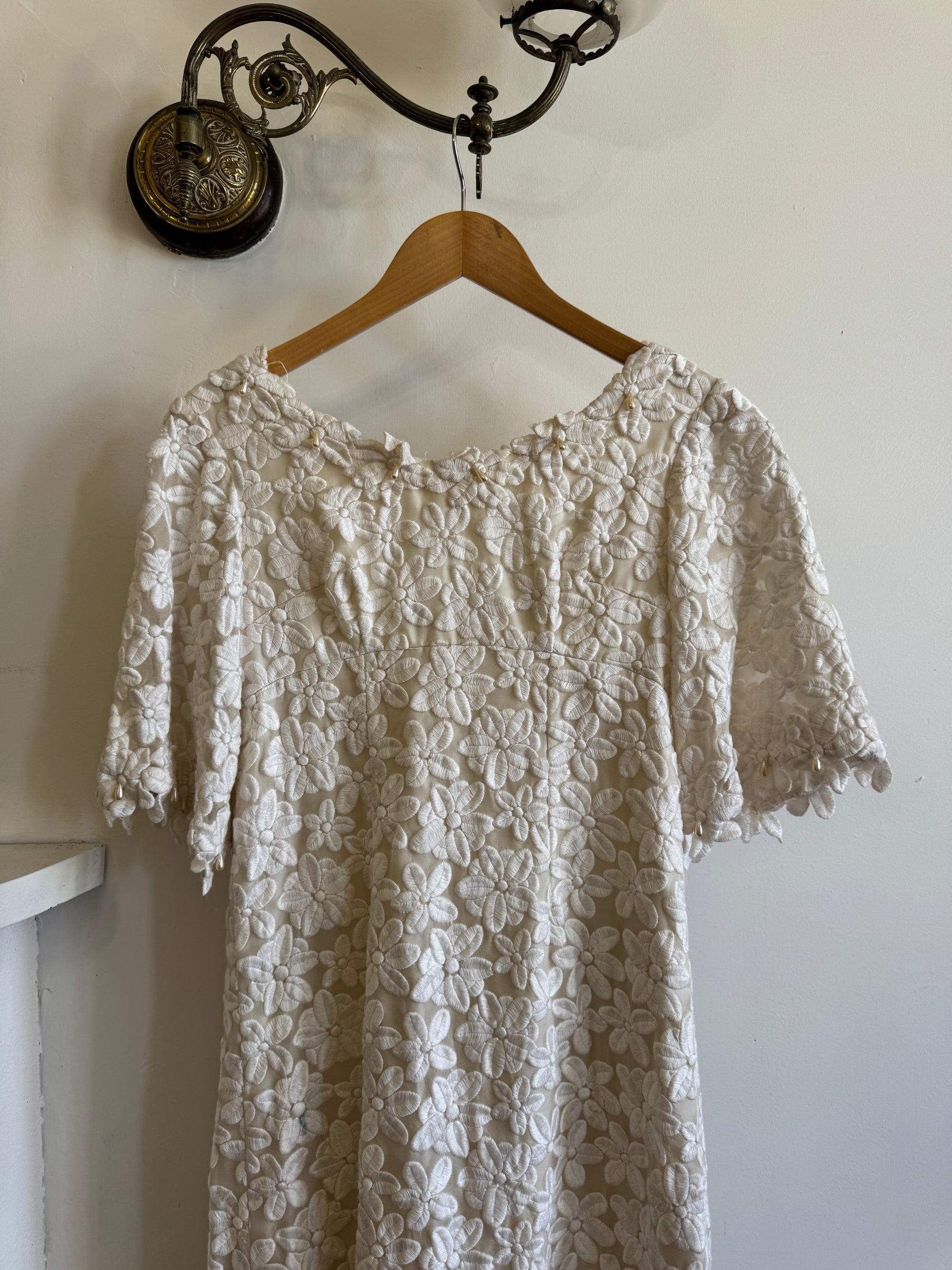 Vintage 60s Embroidered Floral Bridal Midi