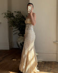 Vintage 90s Embroidered Waist Strapless Wedding Dress Creme
