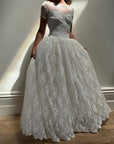 Vintage Scalloped Lace Princess Tulle Wedding Gown