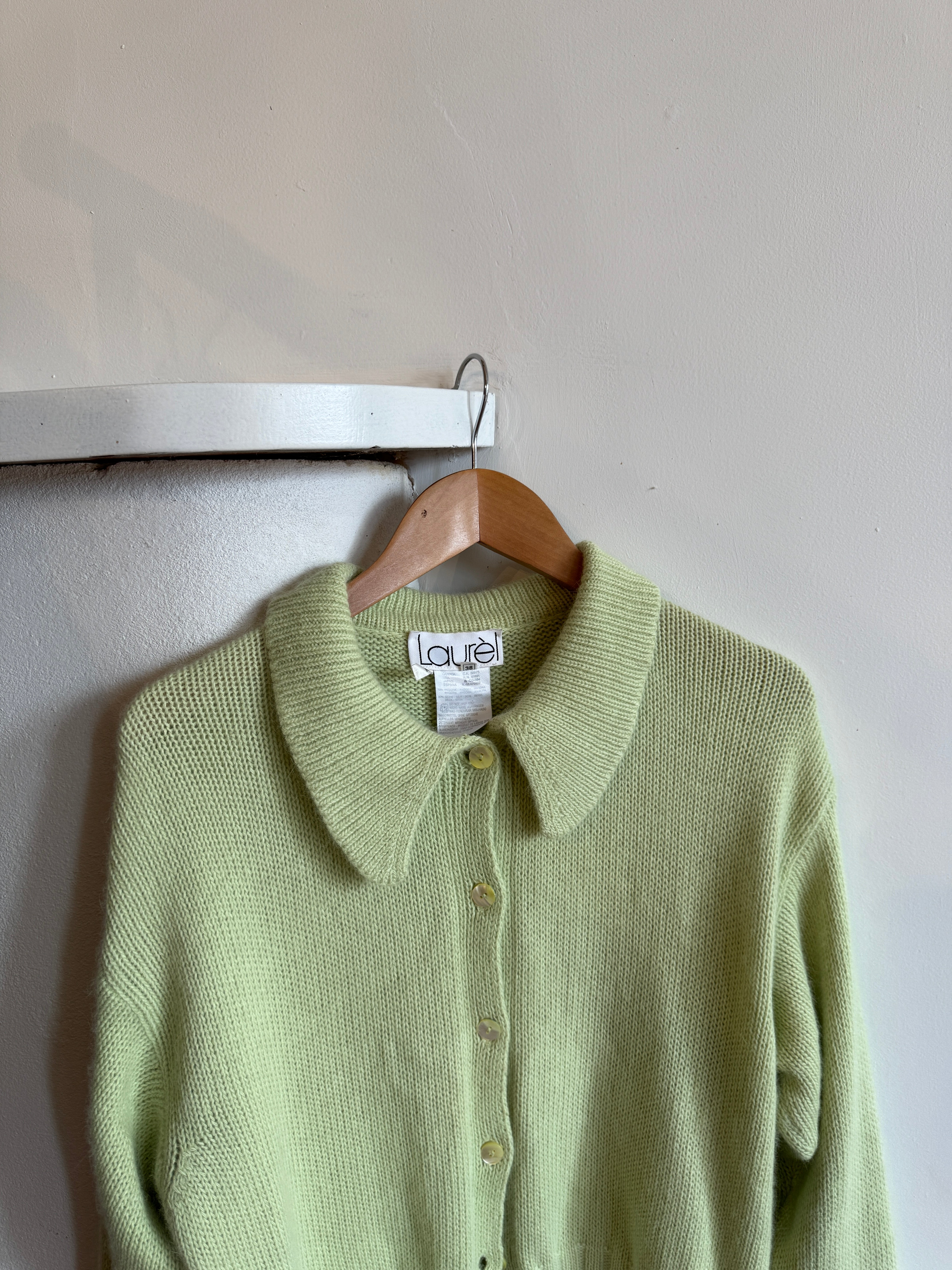 Vintage Laurel Angora and Silk Cardi Pistachio