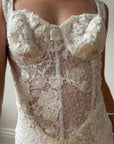 Vintage Y2K Italian Sheer Embroidered Naked Bustier Wedding Gown