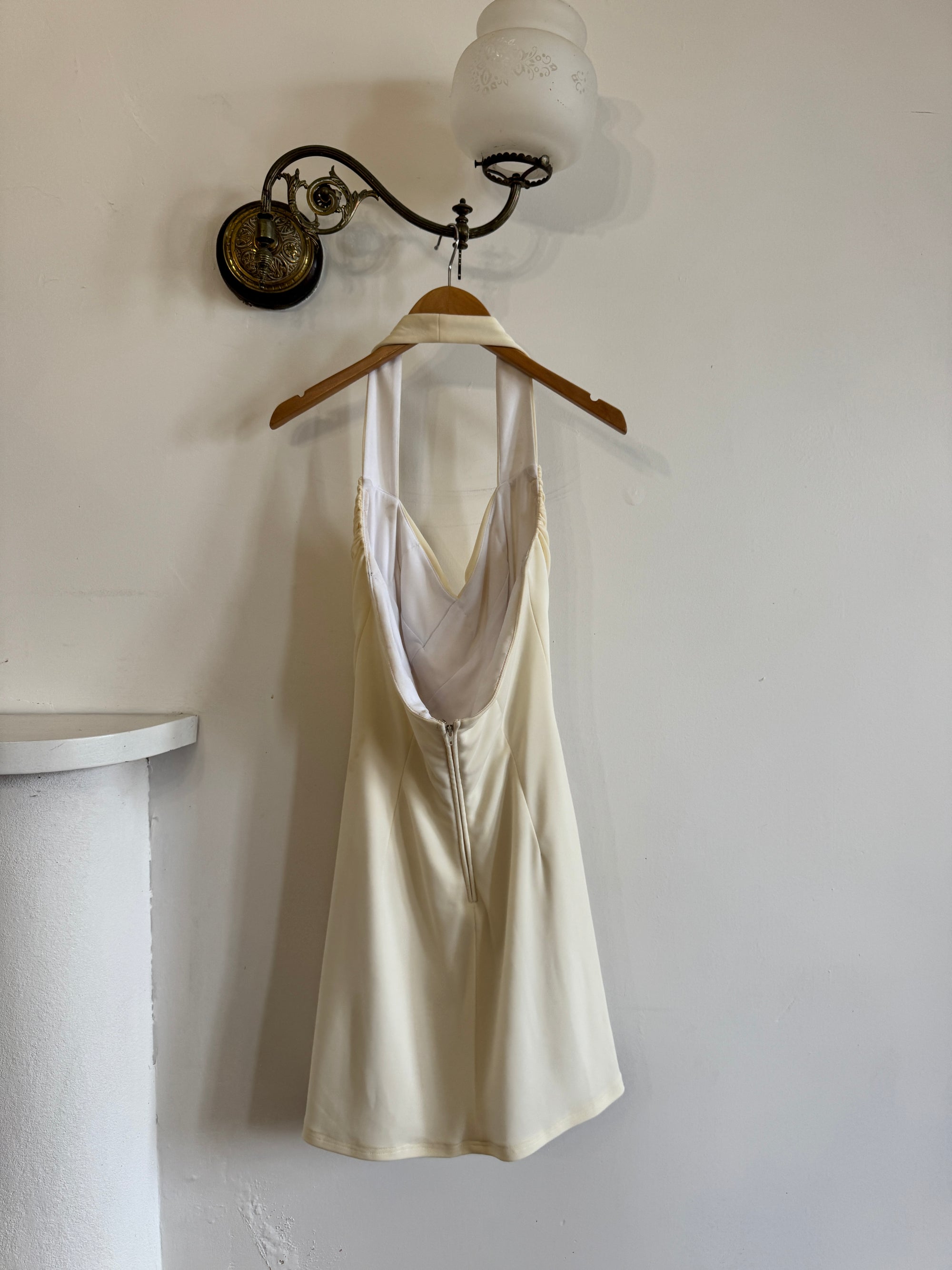 Vintage 90s Bandage Mini Dress Cream With Rainbow Rhinestones