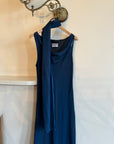 Vintage 90s Navy Cowl Neck Dress with Scarf