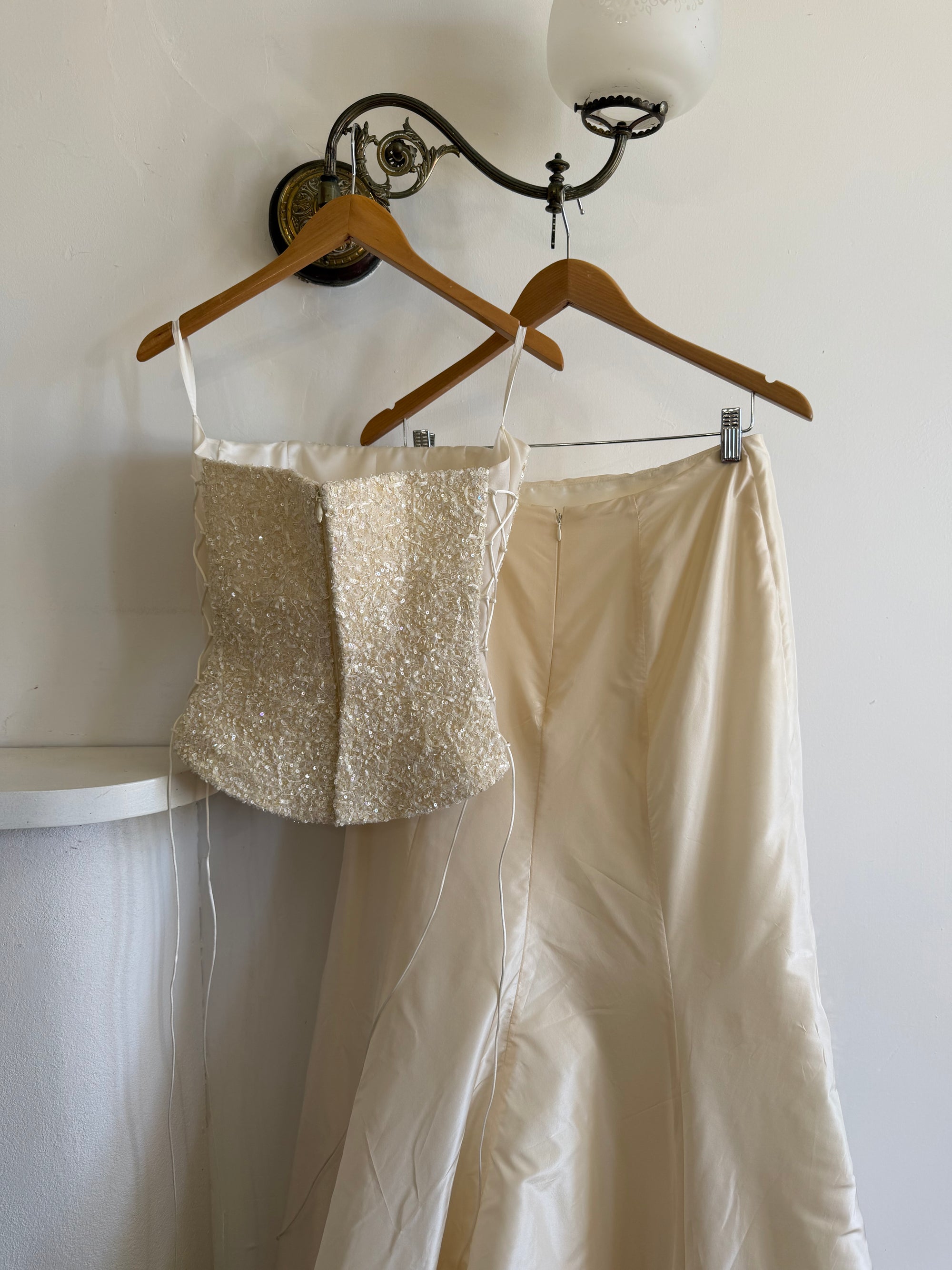 Vintage 90s Italian Pure Silk Taffeta and Sequin Bridal Set