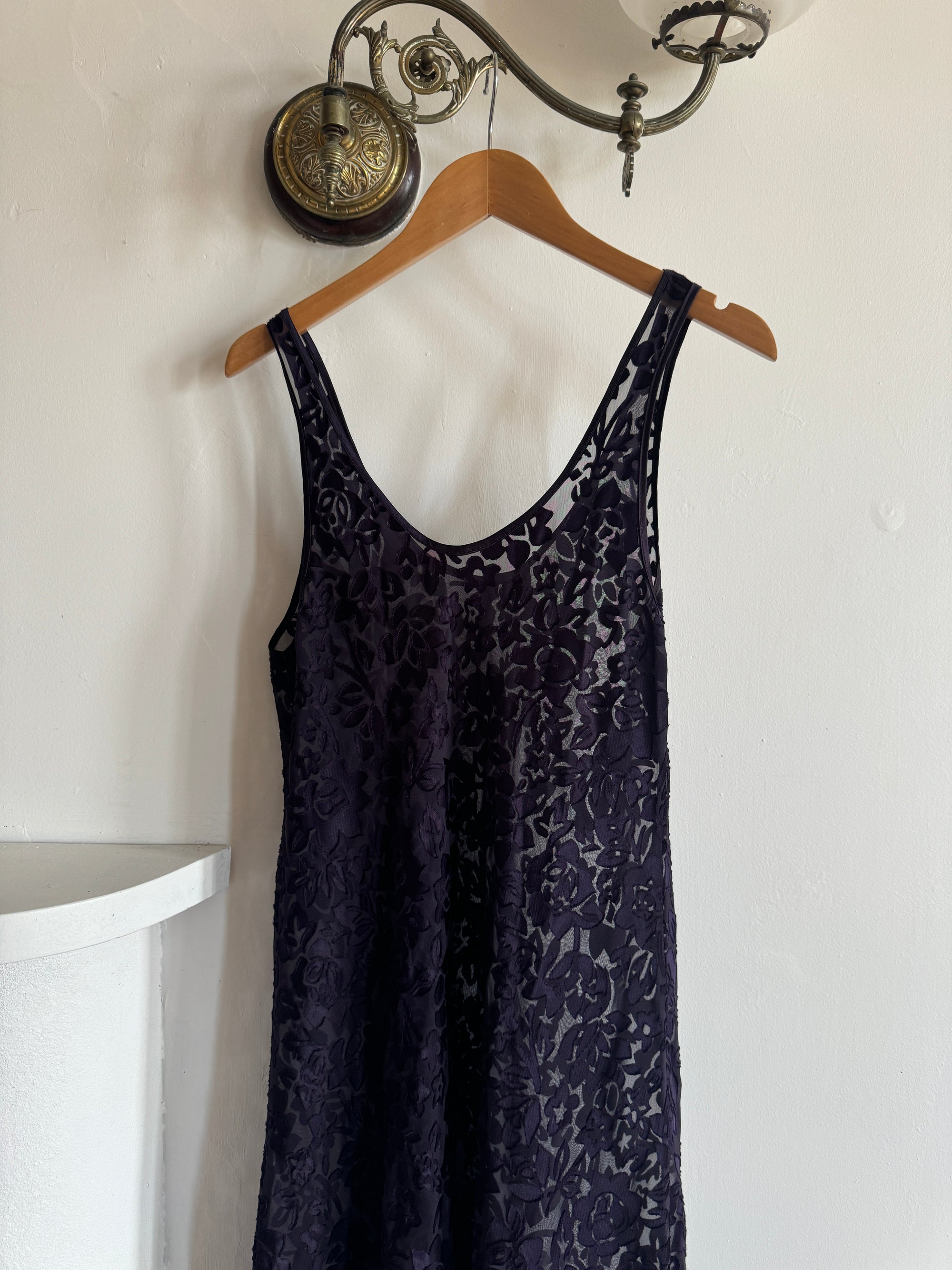 Vintage 90s Burnt Velvet Sheer Slip Dress Eggplant