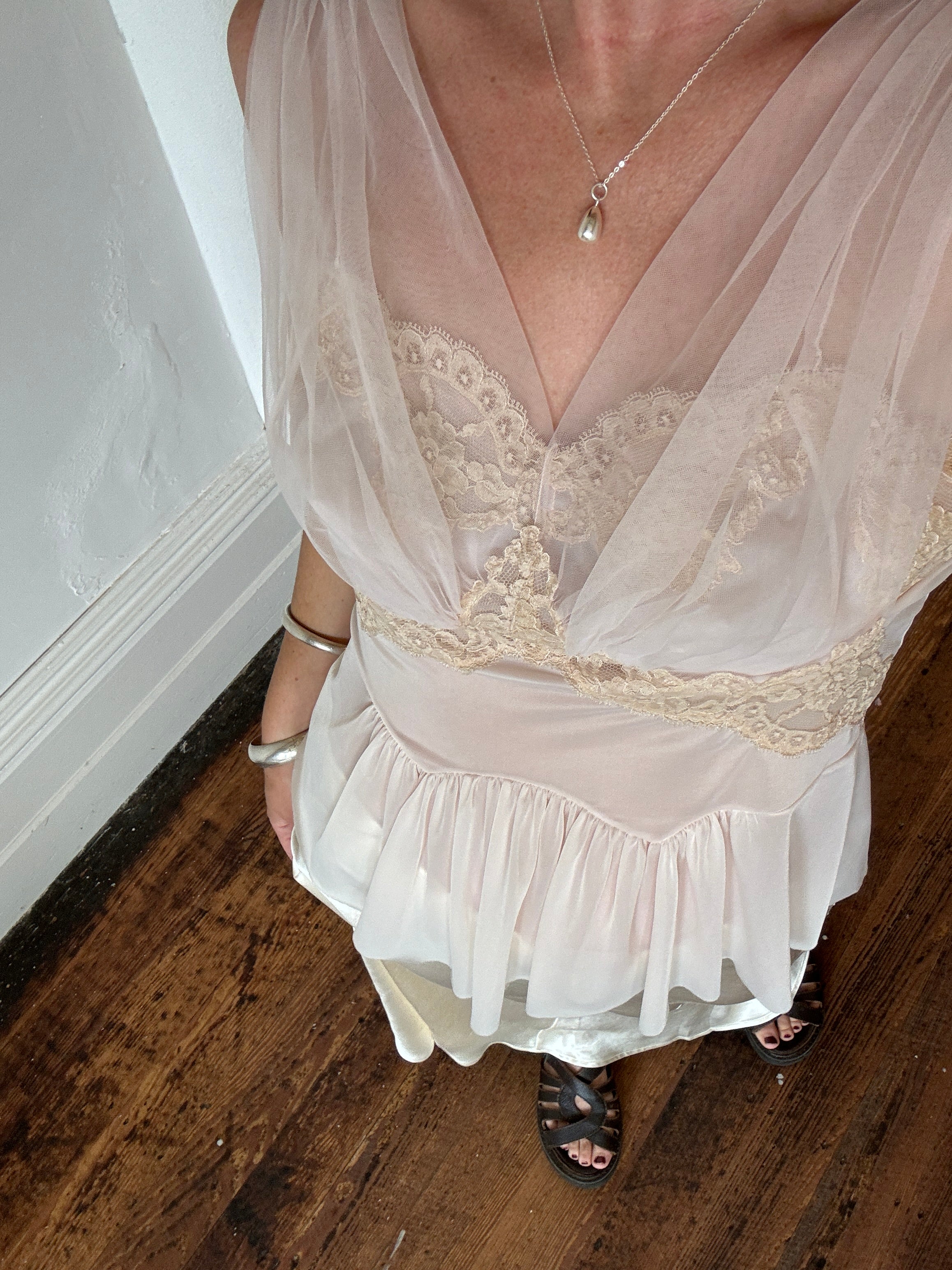 Vintage Pink Tulle and Lace Négligée Top