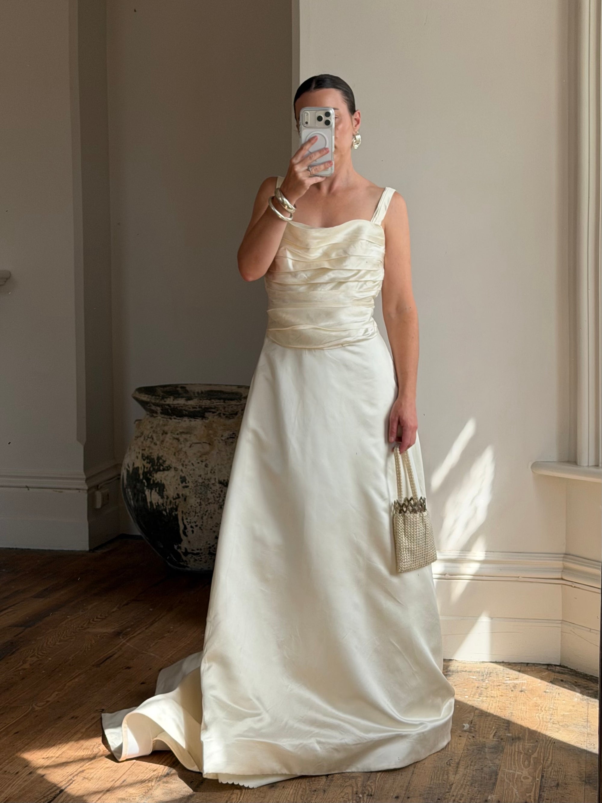 Vintage Y2K Vera Wang Silk Pleated Wedding Gown
