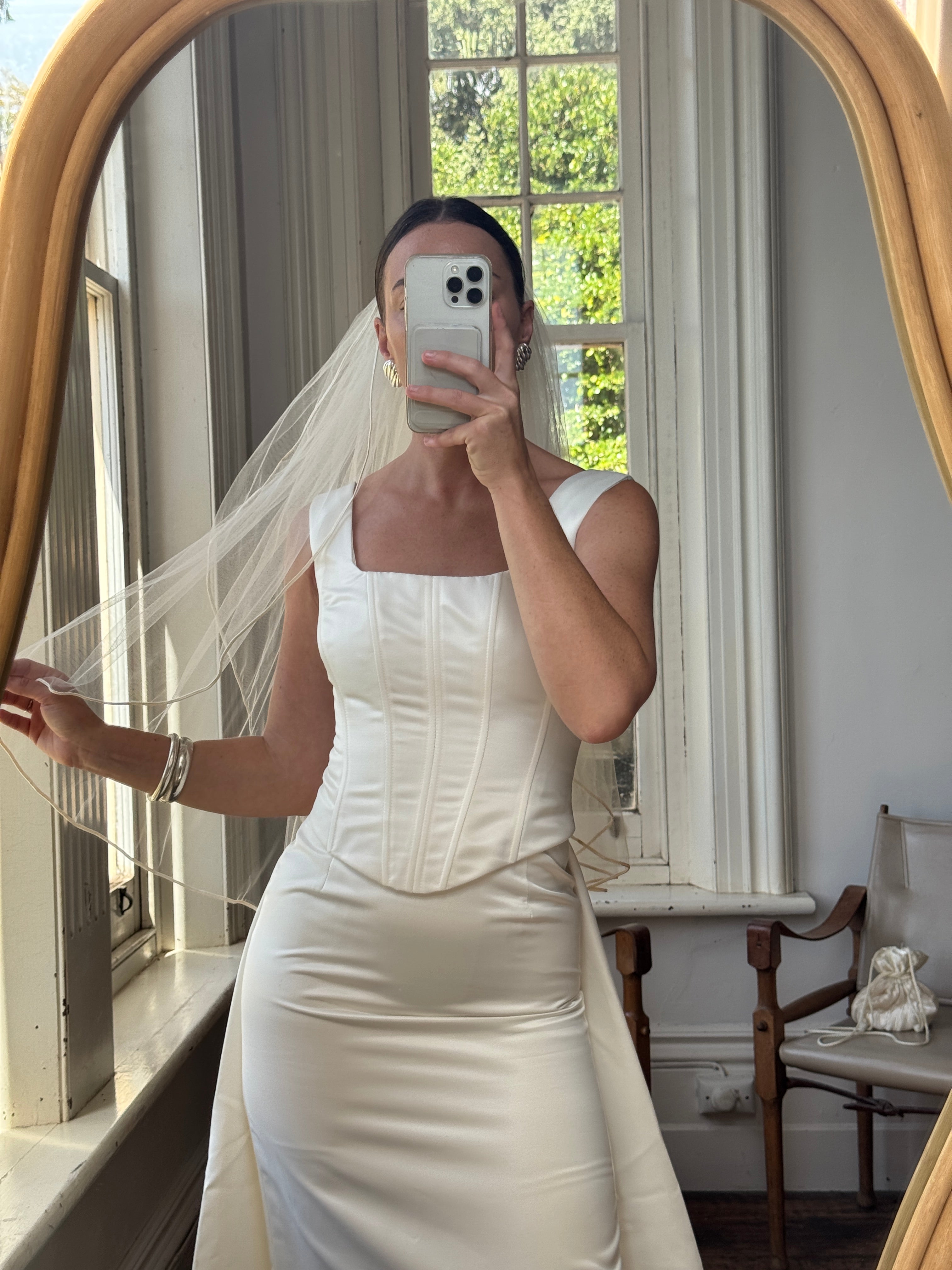 Vintage 90s Satin Corset Pencil Wedding Dress With Optional Train
