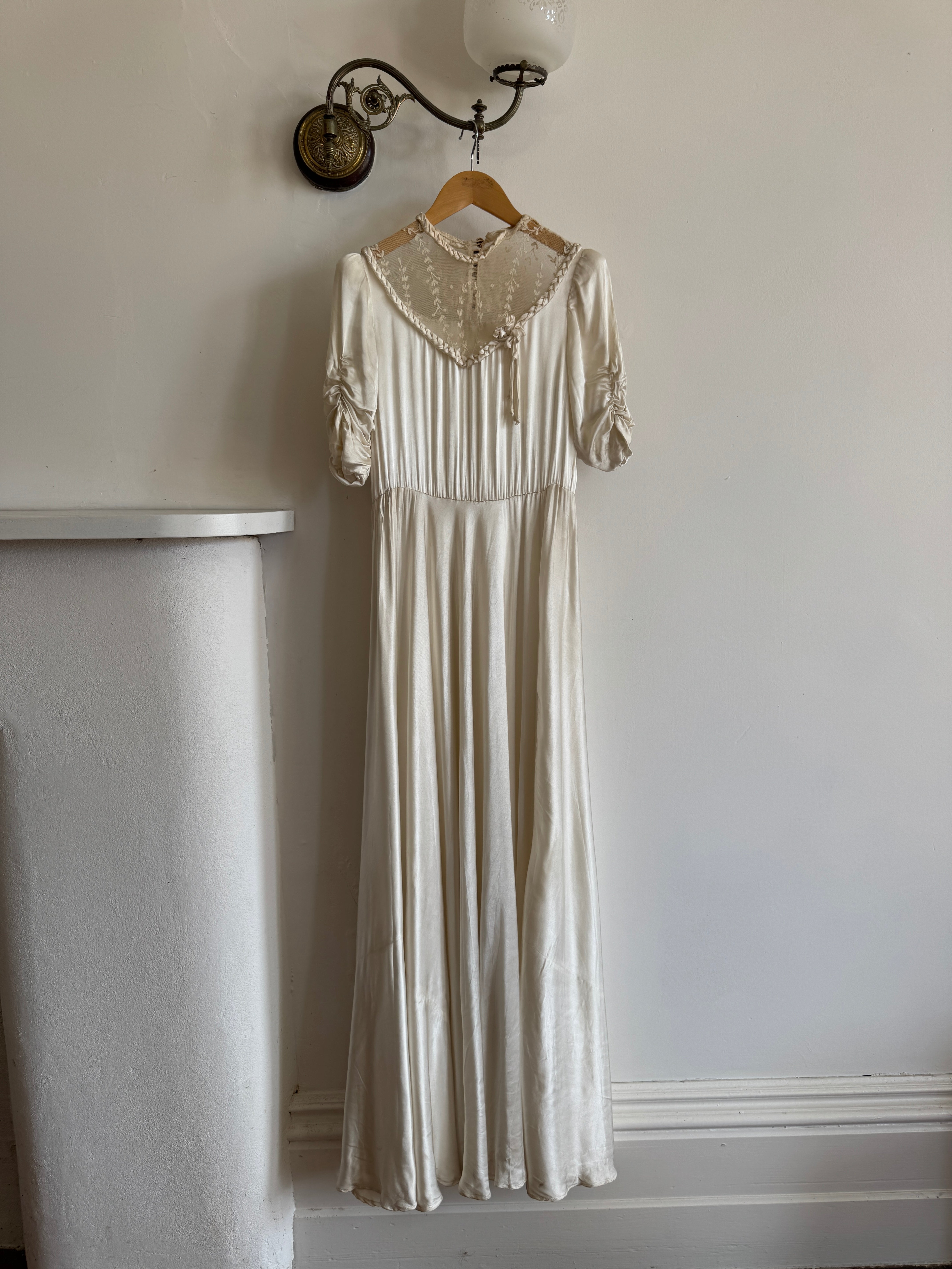 Vintage 50s Liquid Satin Wedding Dress With Lace