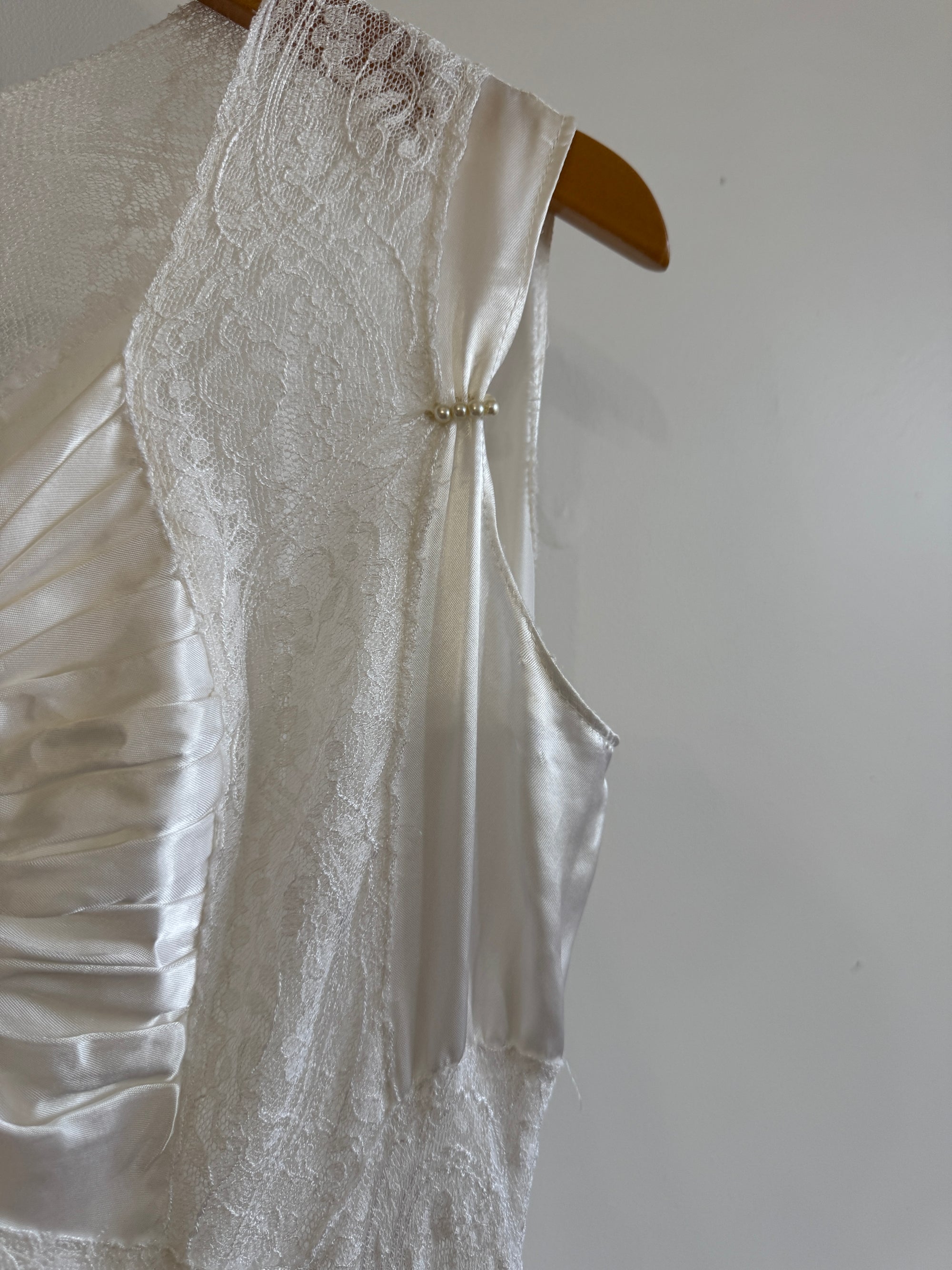Vintage 40s Liquid Satin Sleeveless Lace Wedding Gown