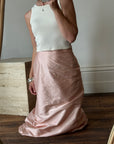 Vintage Pink Pure Silk High Waist Midi Skirt