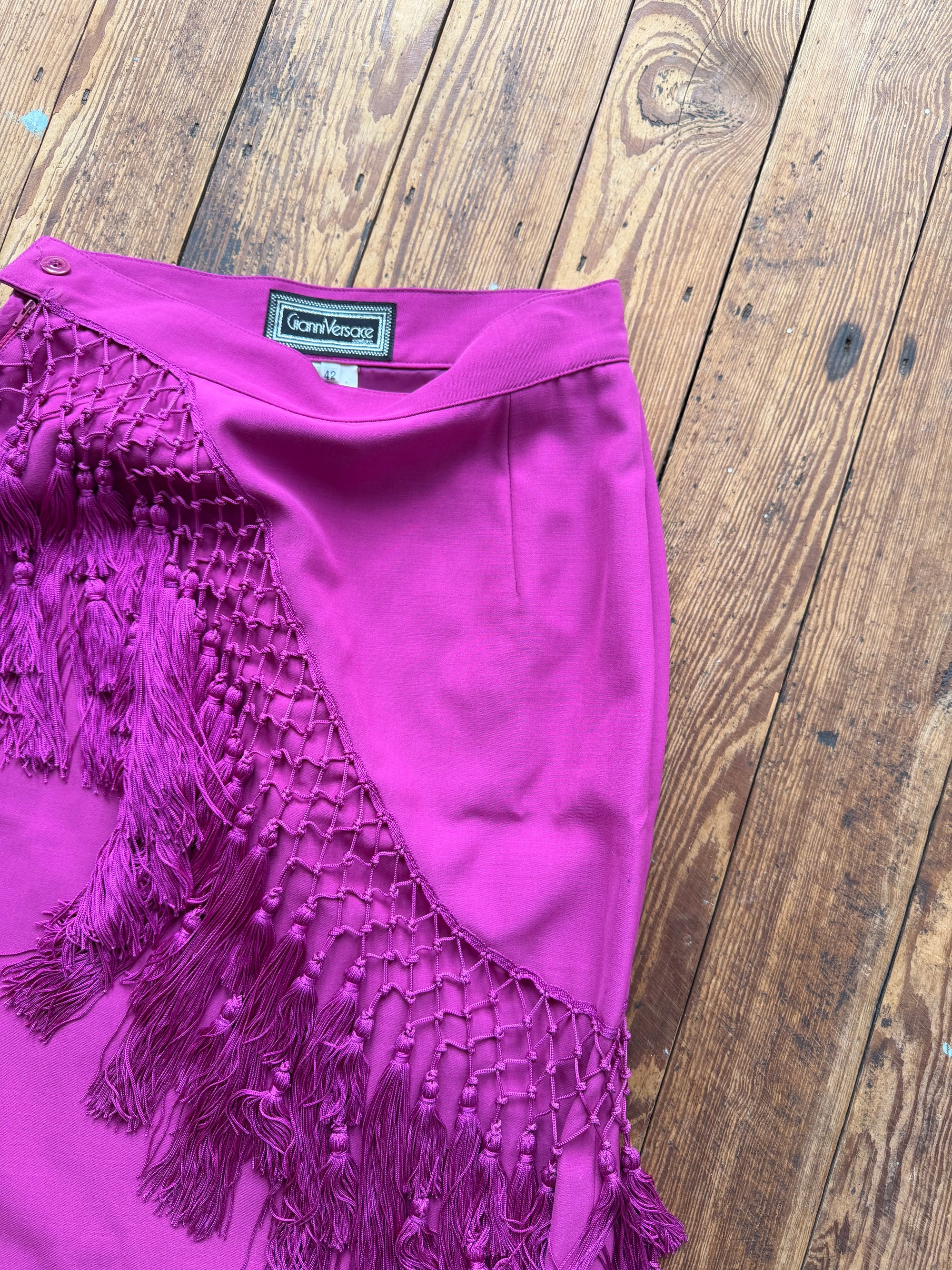 Vintage 80s Gianni Versace Couture Tassel Skirt Fuschia