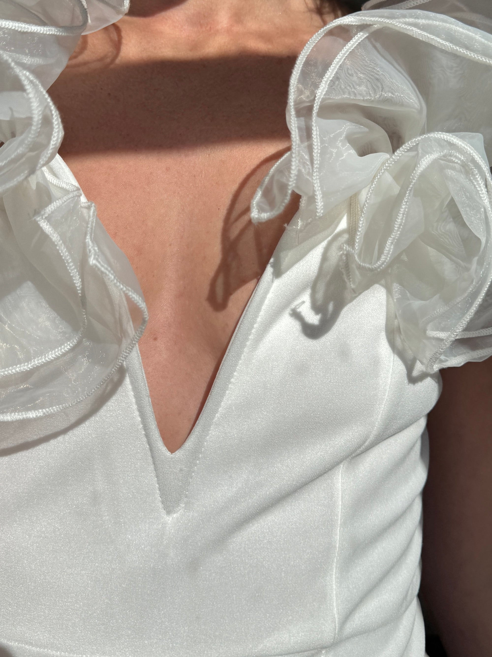 Vintage 1980s Frou Frou Body Con Dress White