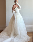 Vintage 90s Rosette Tulle Princess Wedding Gown with Gloves