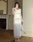 Vintage 90s Italian Crochet Column Frill Dress with Matching Bag