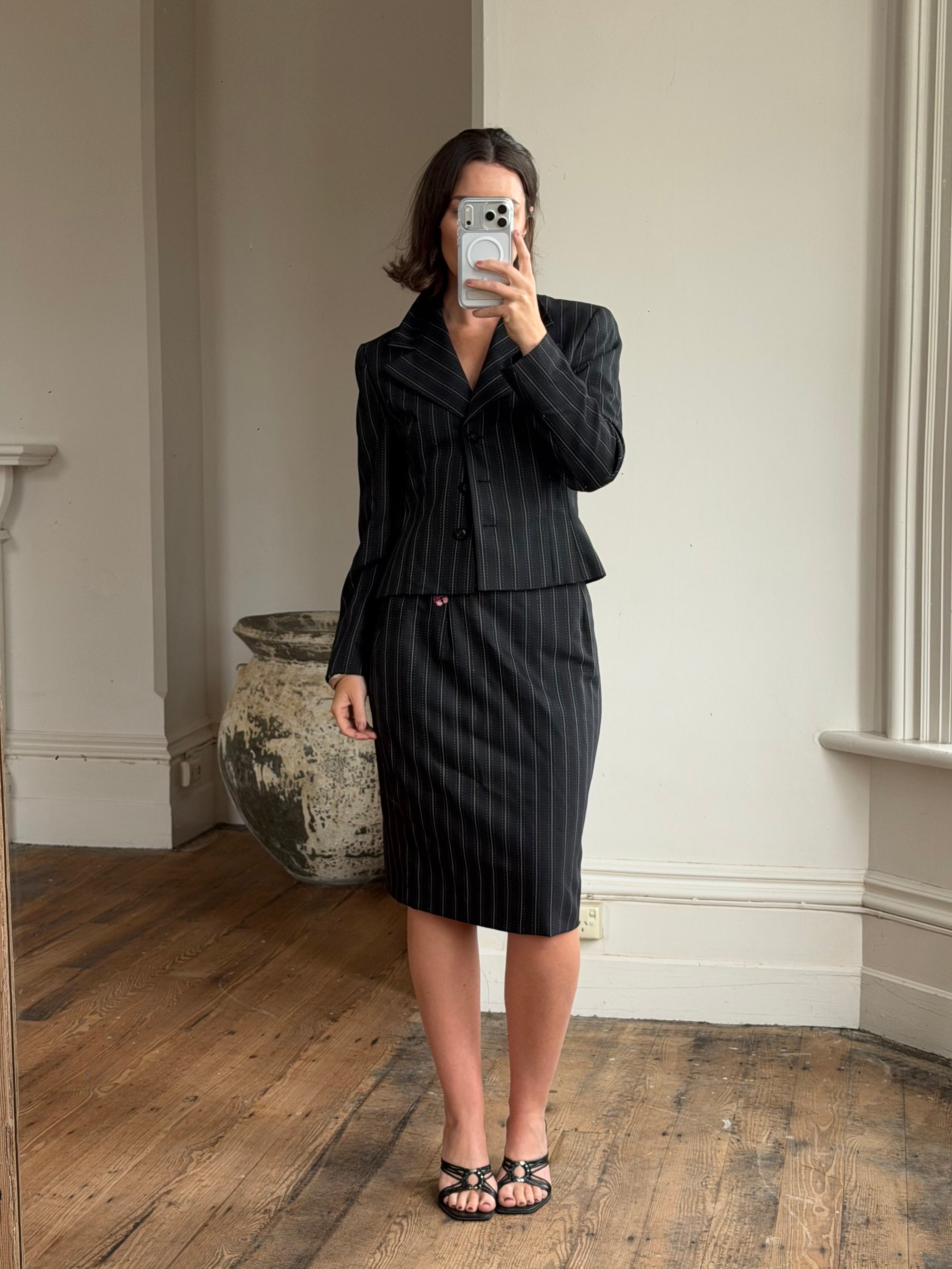 Vintage 90s Escada Pinstripe Wool Butterfly Tailored Set