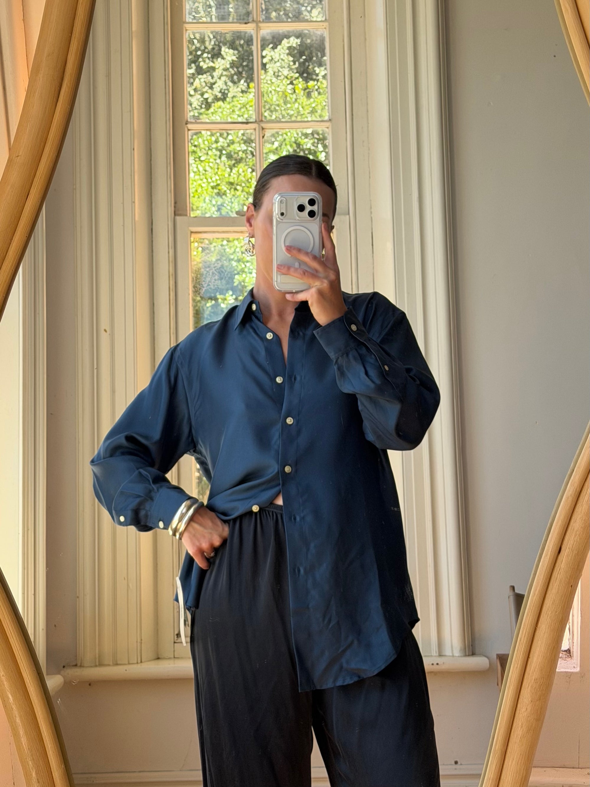 Vintage 90s Ralph Lauren Silk Shirt Teal