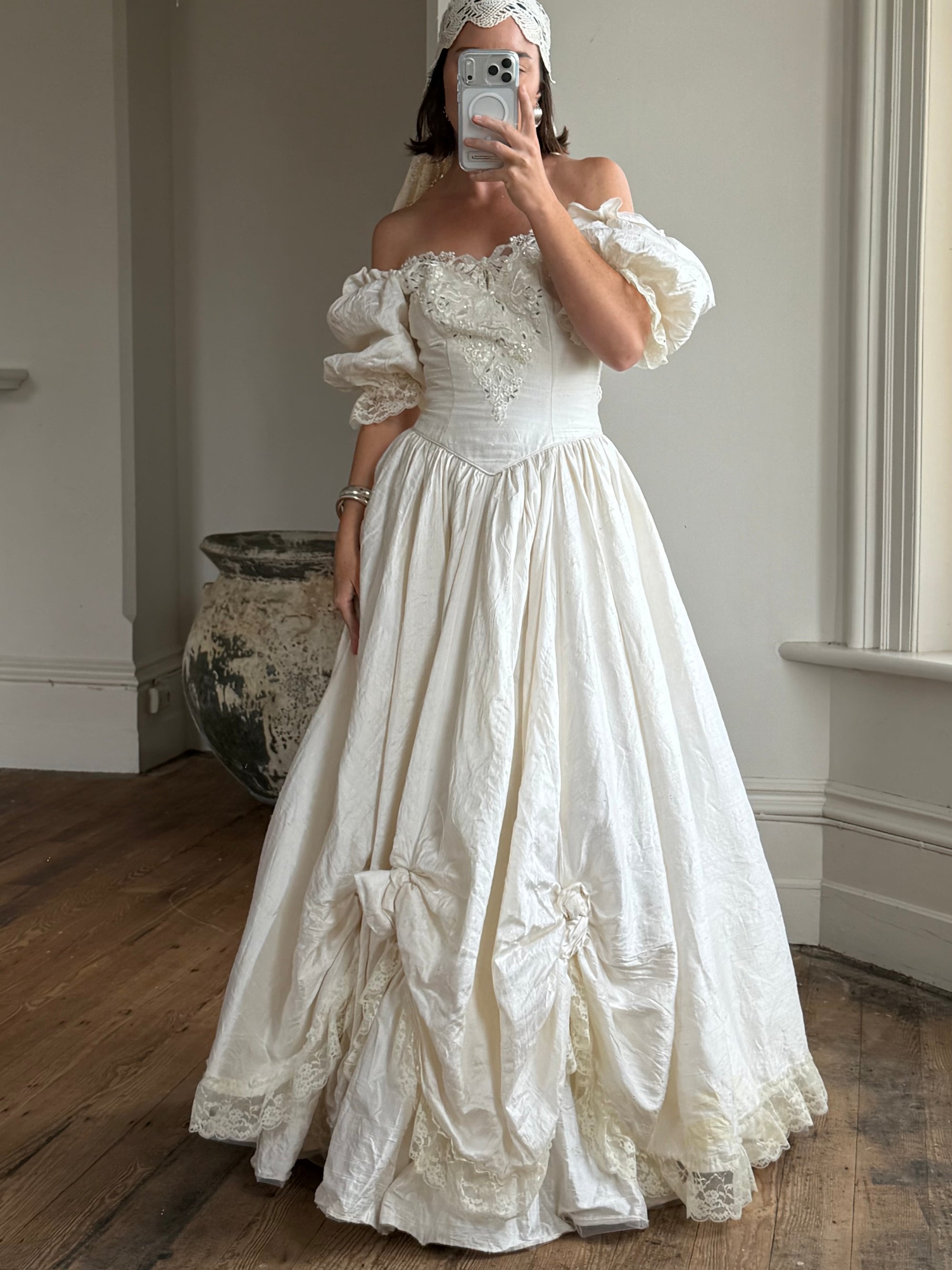 Vintage 90s Silk Puff Sleeve Embroidered Wedding Dress Call Me The Breeze Vintage 90s Silk Puff Sleeve Embroidered Wedding Dress Call Me The Breeze