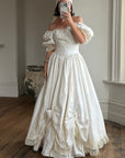 Vintage 90s Silk Puff Sleeve Embroidered Wedding Dress