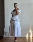 Vintage 80s Taffeta Ruffle Off Shoulder Wedding Dress