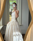 Vintage 90s Pure Silk Pleated Waist Wedding Dress