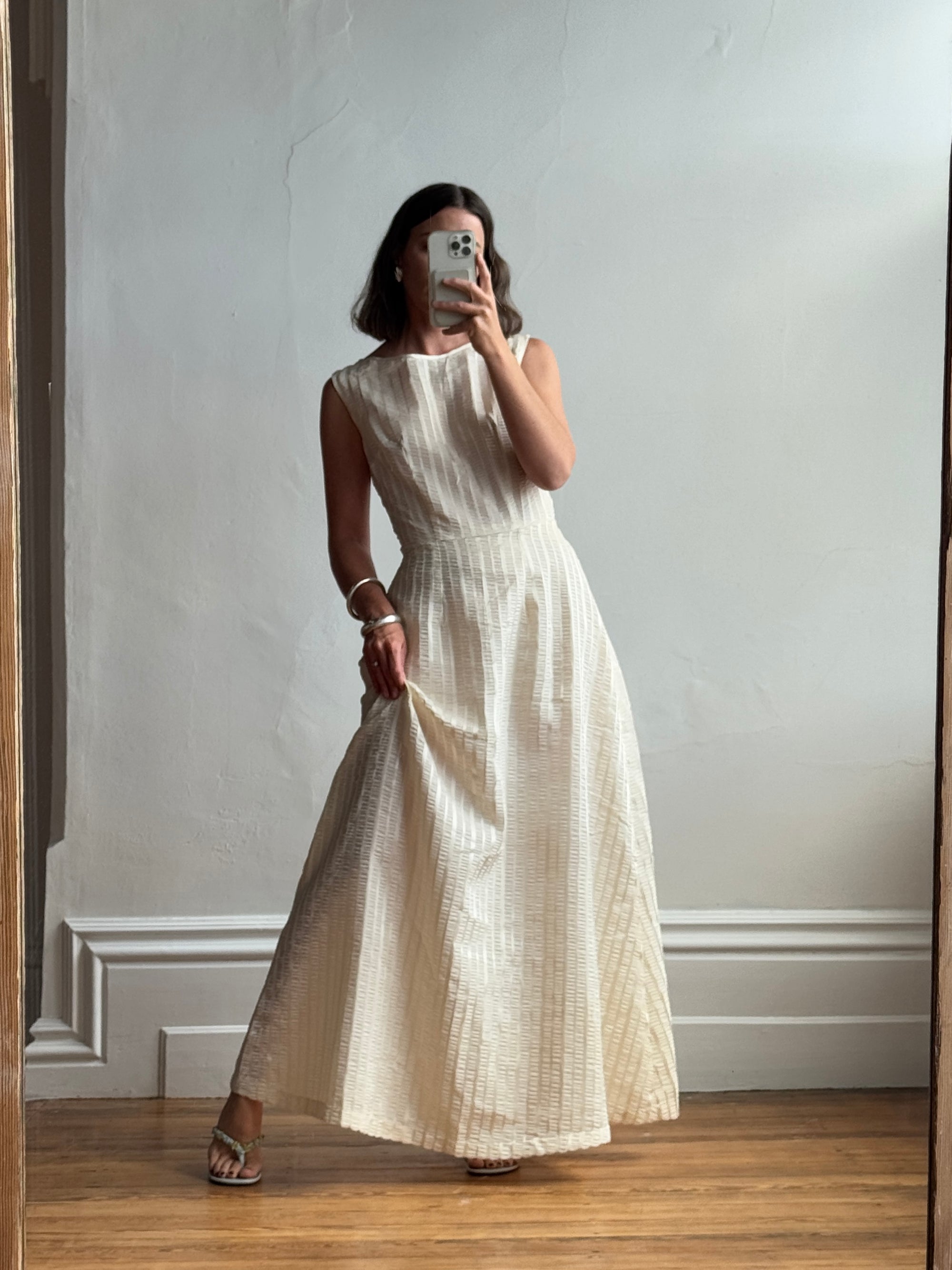 Vintage 60s Crinkle Classic Dress Creme