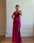 Vintage 90s Butterfly Fuchsia Silk Maxi Dress