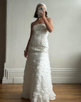 Vintage 90s Strapless Embellished Ruffled Wedding Gown