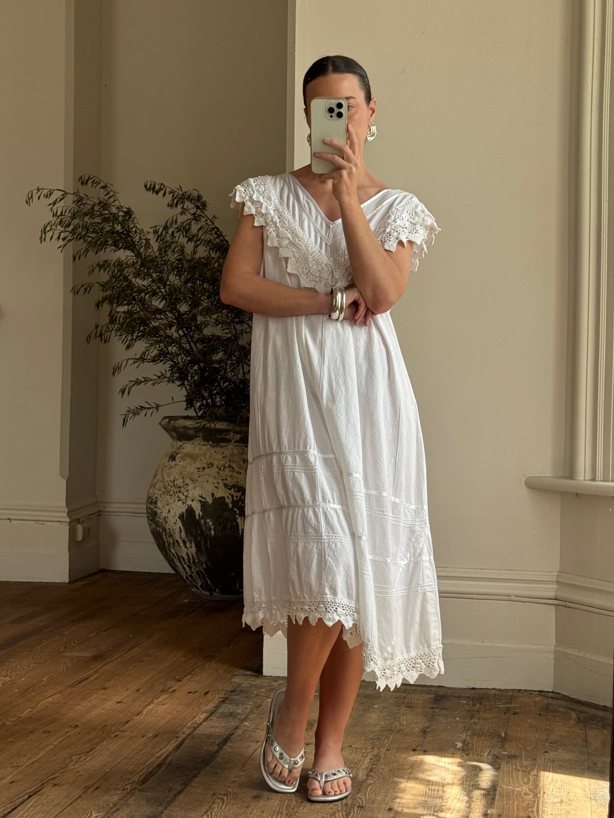 Vintage 70s Cotton Crochet Sundress