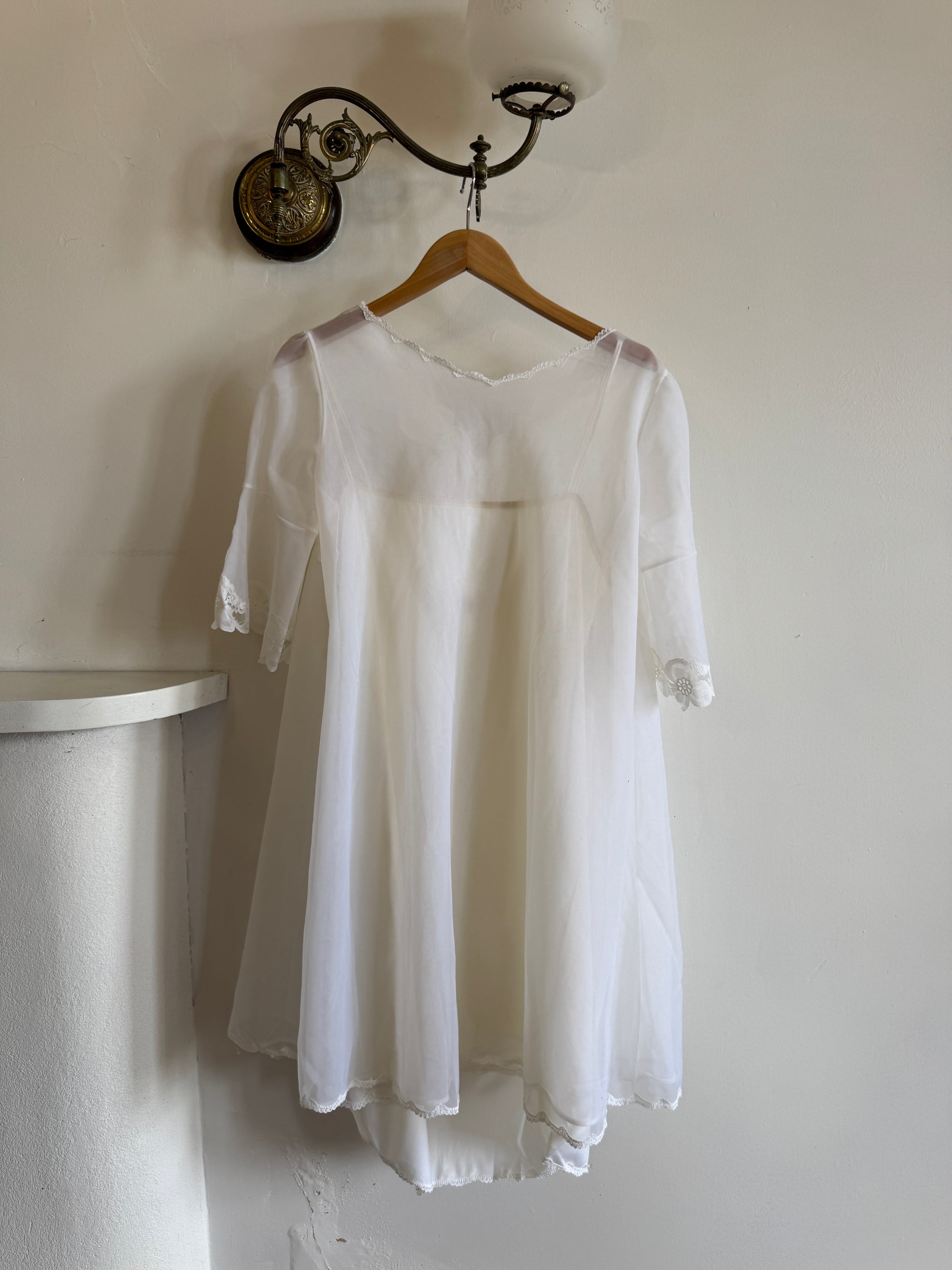 Vintage 80s Wedding Morning Lace Peignoir and Slip Set