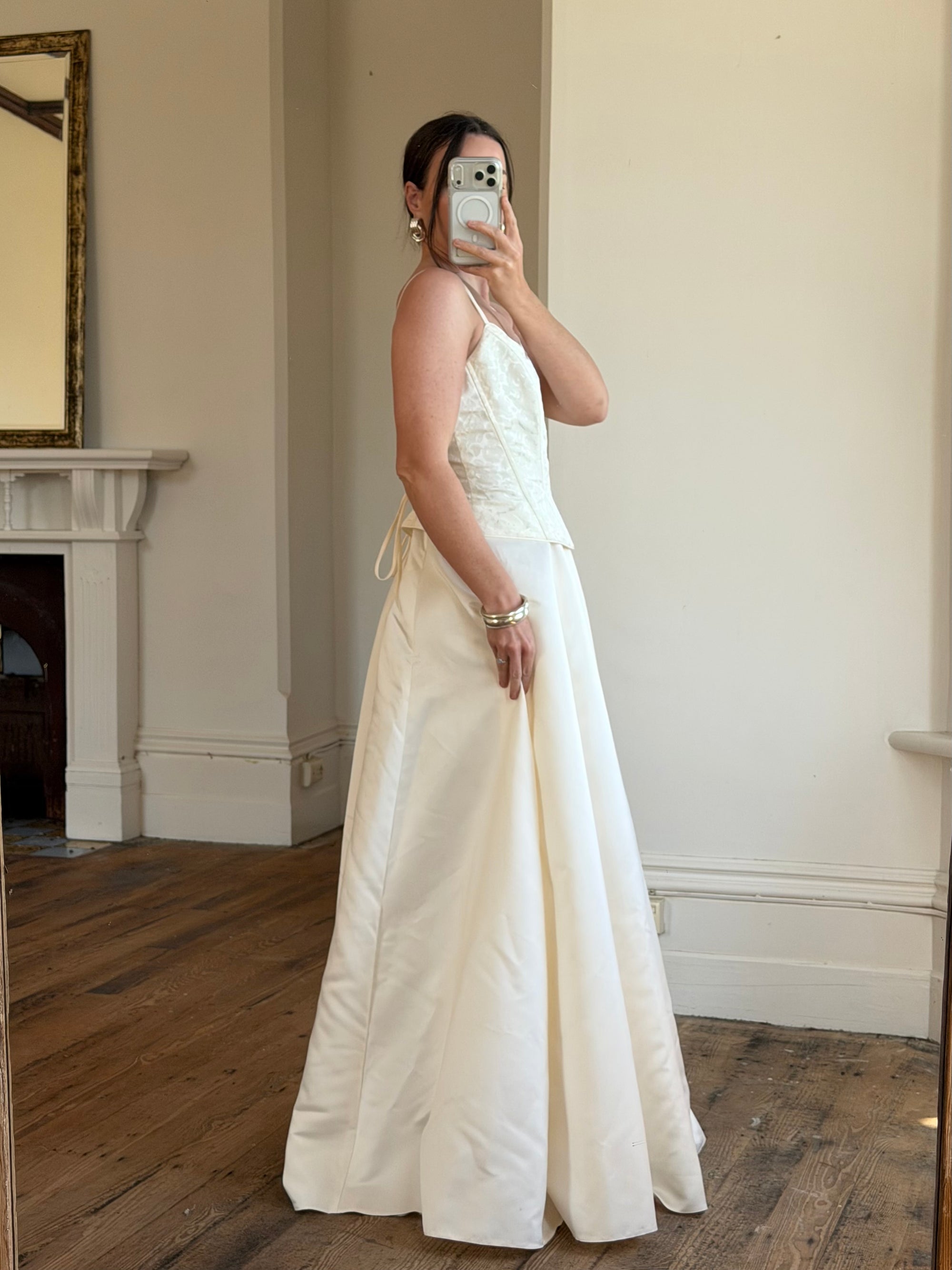 Vintage 90s Brocade Corset Satin Bridal Gown Champagne