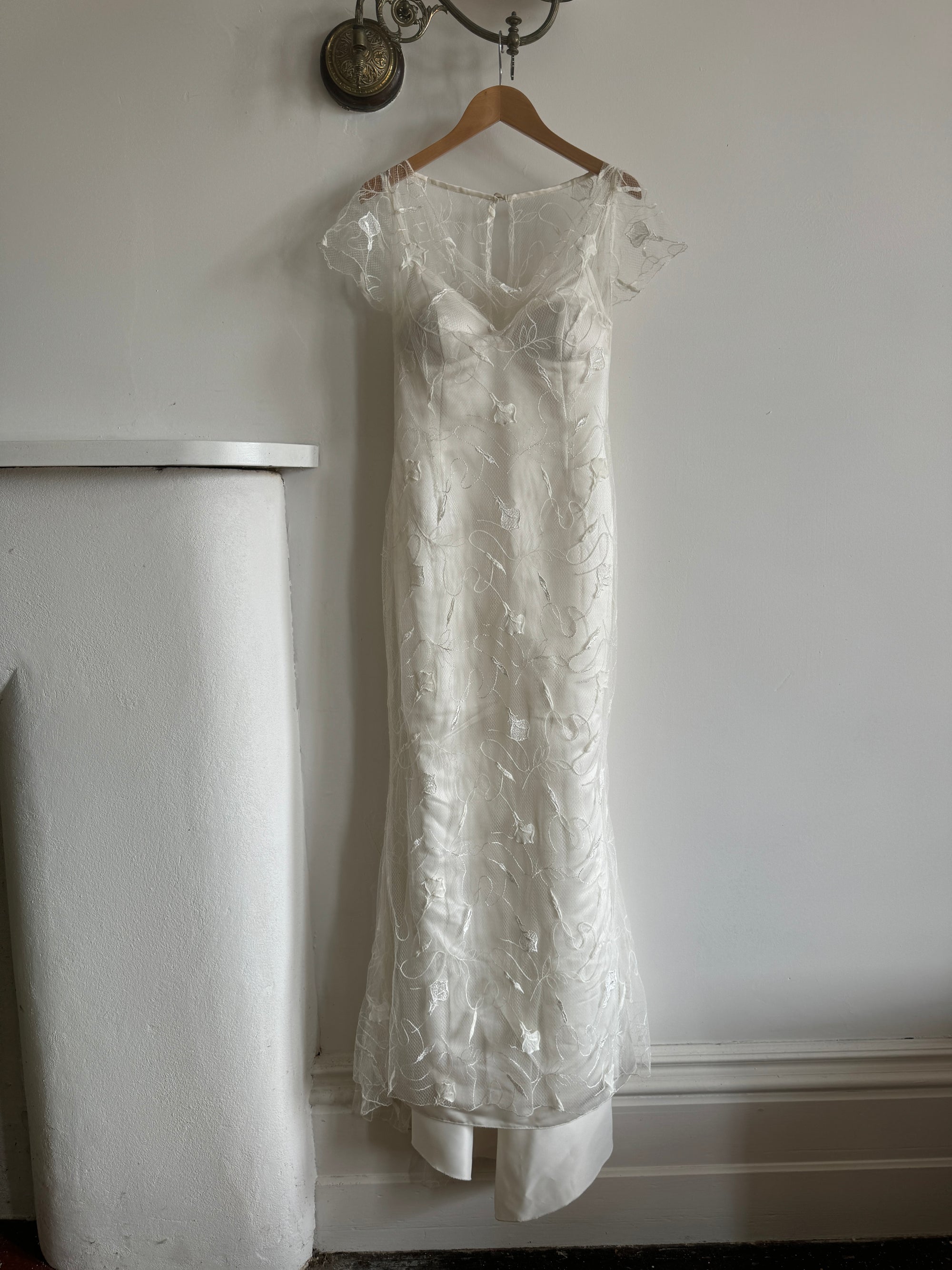 Vintage 90s Net Cowl Neck Mermaid Wedding Dress