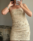 Vintage 90s Crochet Ribbon Embroidered Strapless Mini