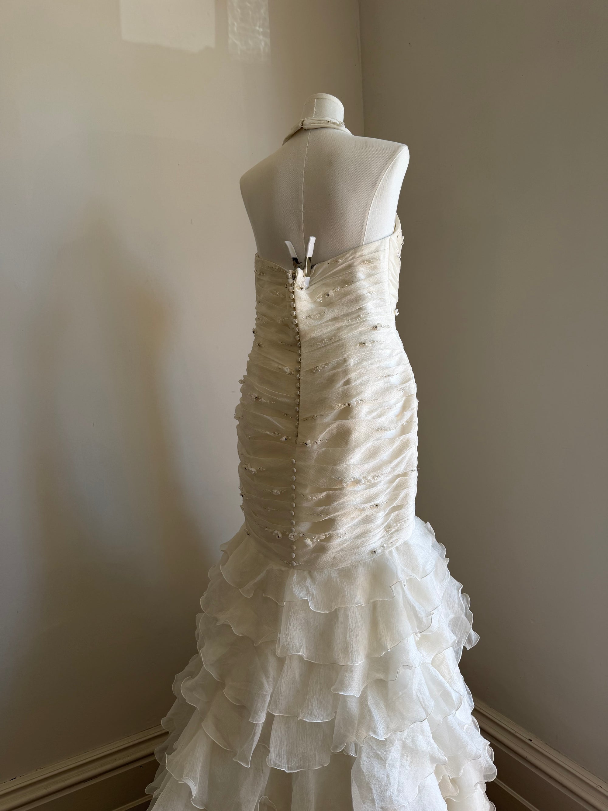 Vintage 90s Italian Plus Size Halter Ruffle Wedding Gown